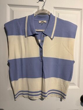 entro Blue and Cream Striped Sleeveless Polo Top